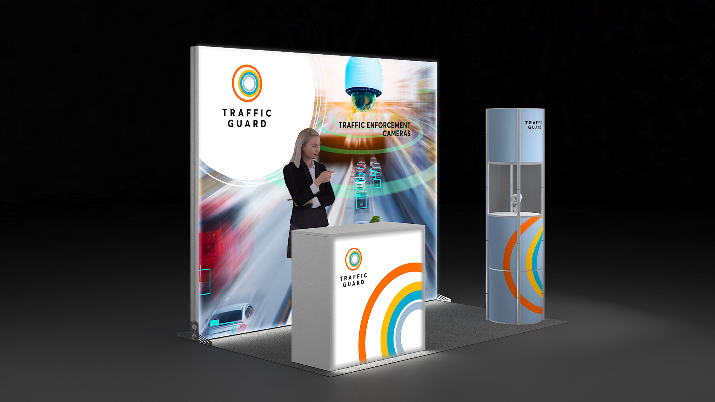 LED Messewand mit Theke und Vitrine 2