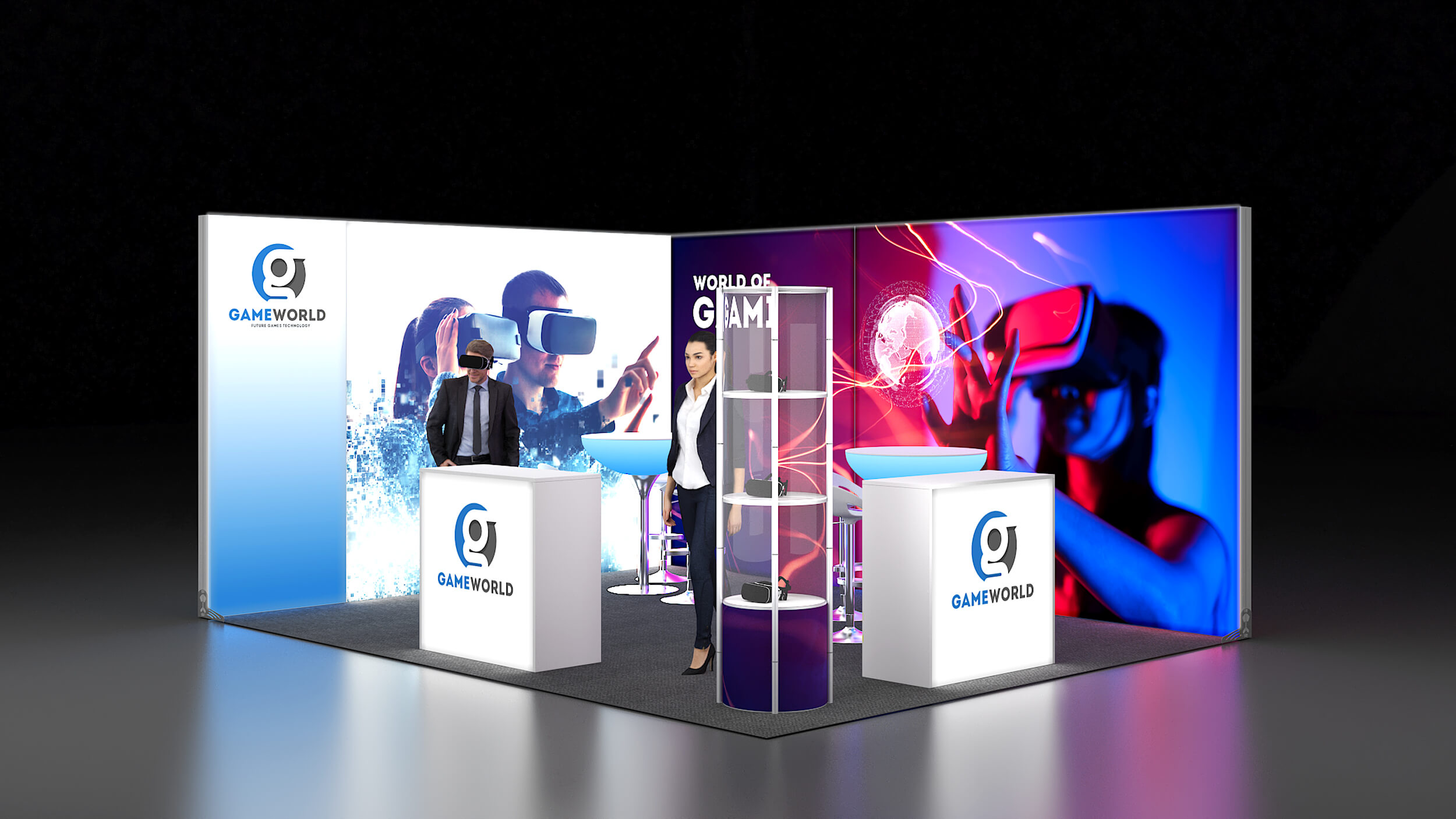 Leuchtwand Messestand System mit Vitrine und LED Theken Leuchtwand Messestand System mit Vitrine und LED Theken