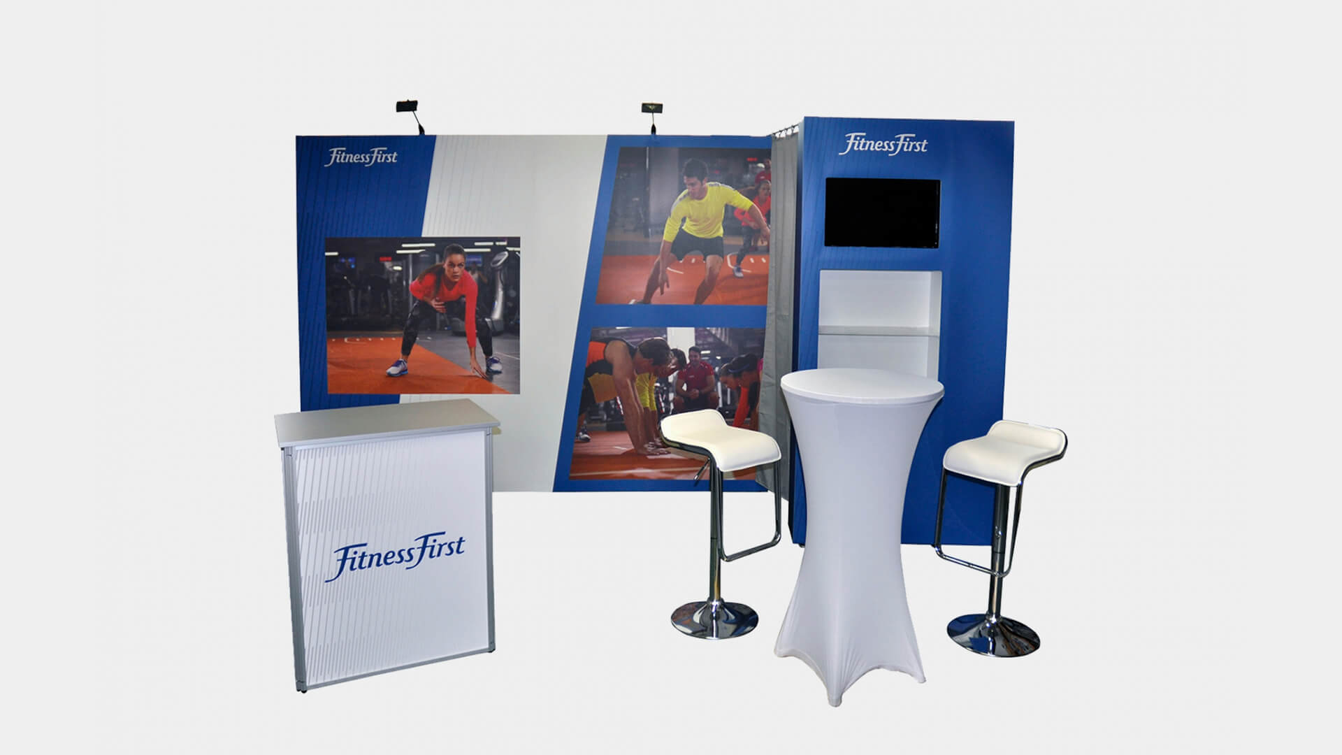 Mobiler Messestand mit Vitrine Mobiler Messestand mit Vitrine