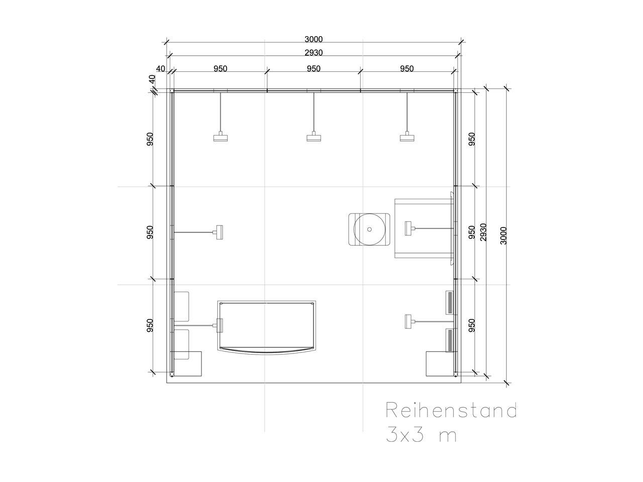 isyWALL Grundriss 3x3 Reihenstand