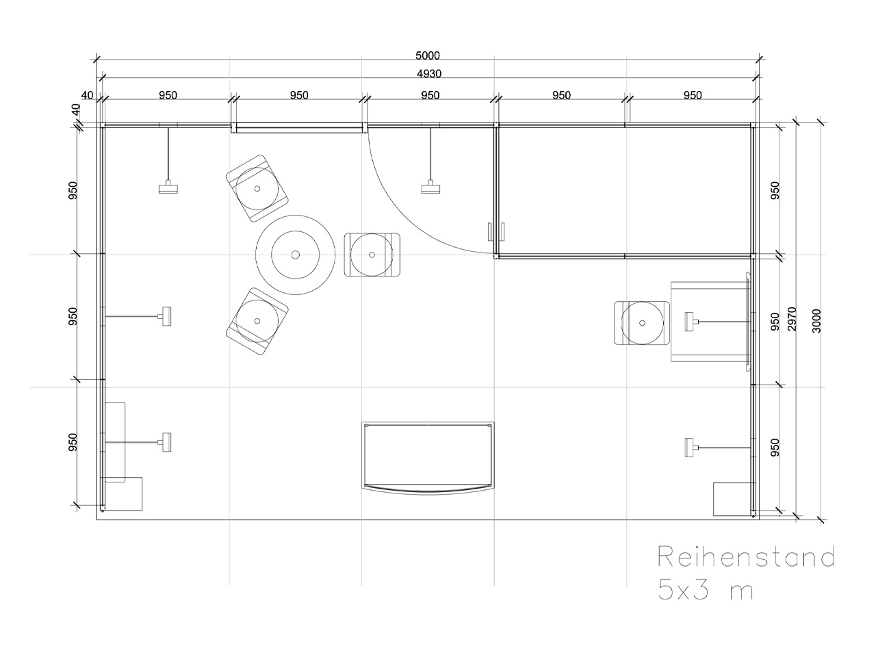 isyWALL Grundriss 5x3 Reihenstand