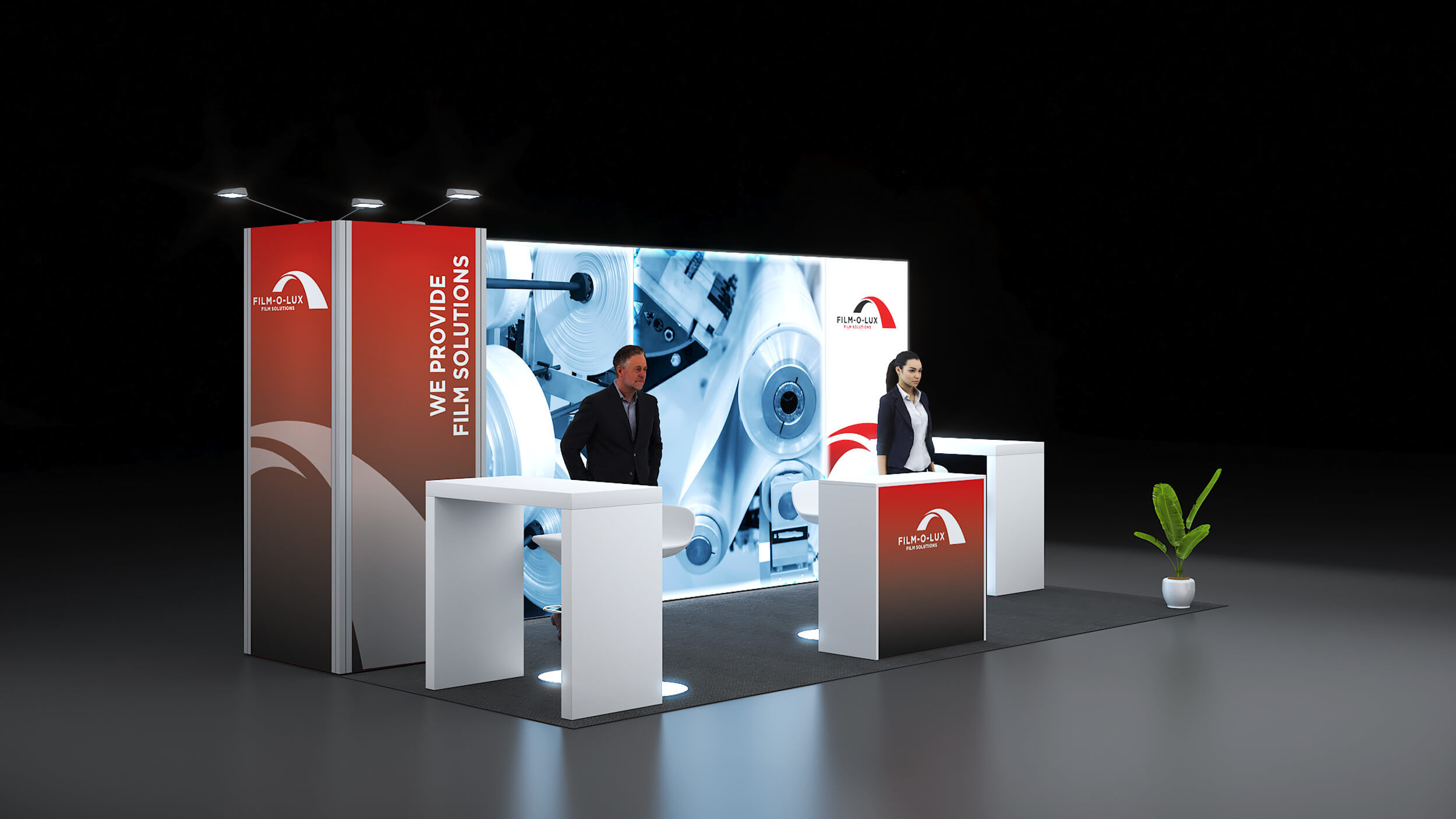 Kopfstand mit LED Rückwand und Kabine 