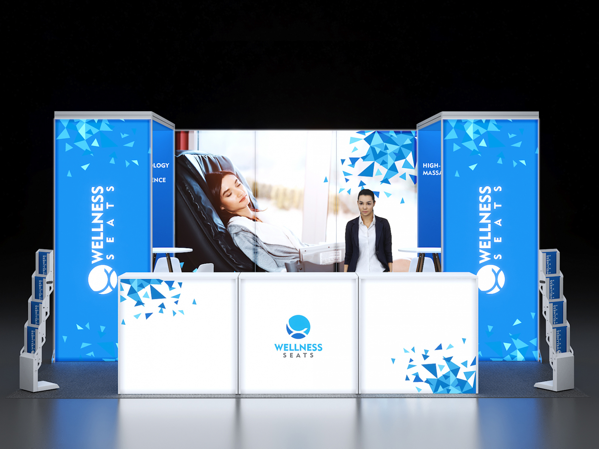 LED Messestand mit Brücken und Theken 2