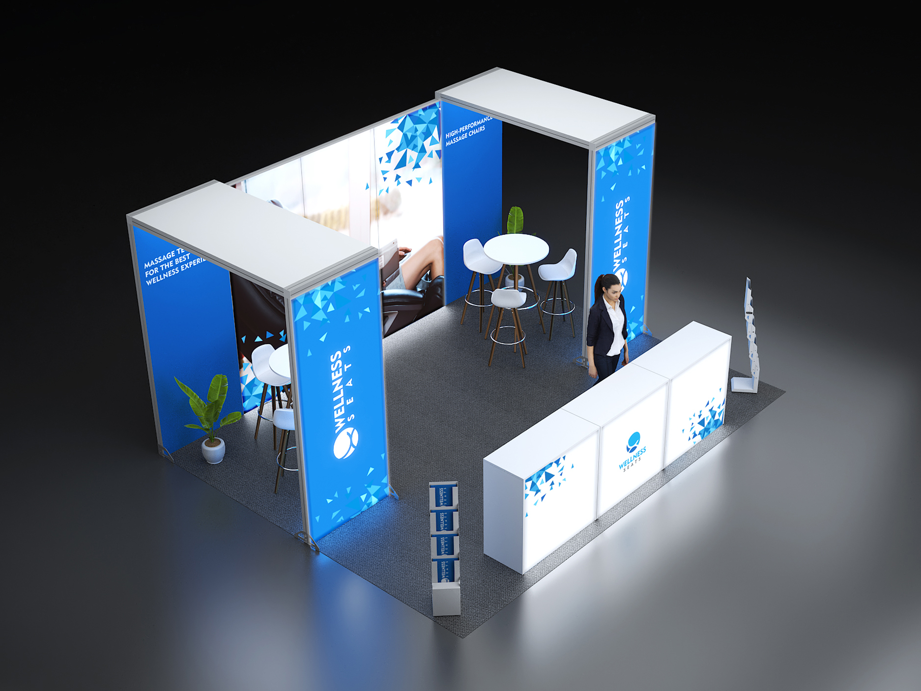 LED Messestand mit Brücken und Theken 4