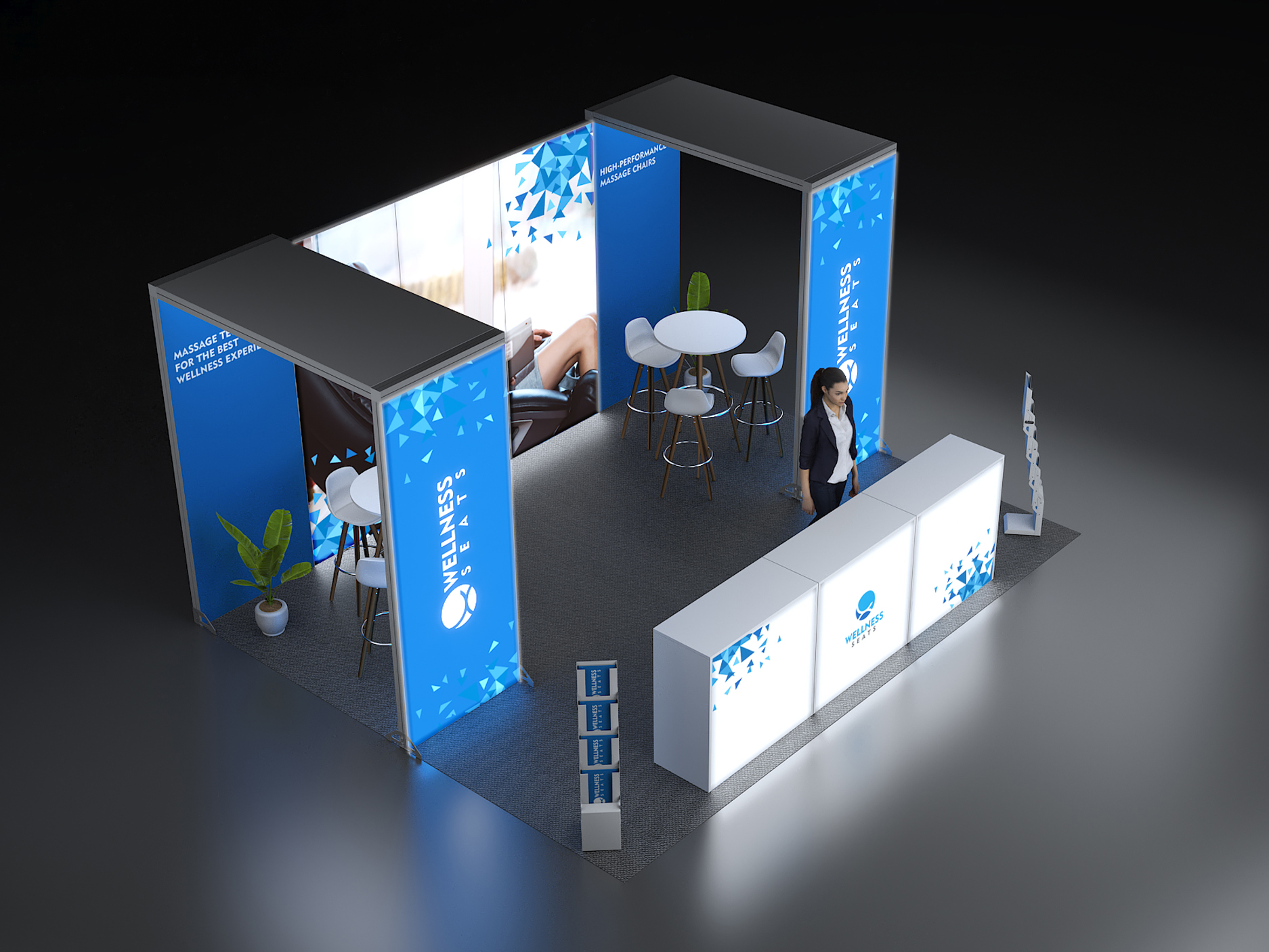 LED Messestand mit Brücken und Theken 5