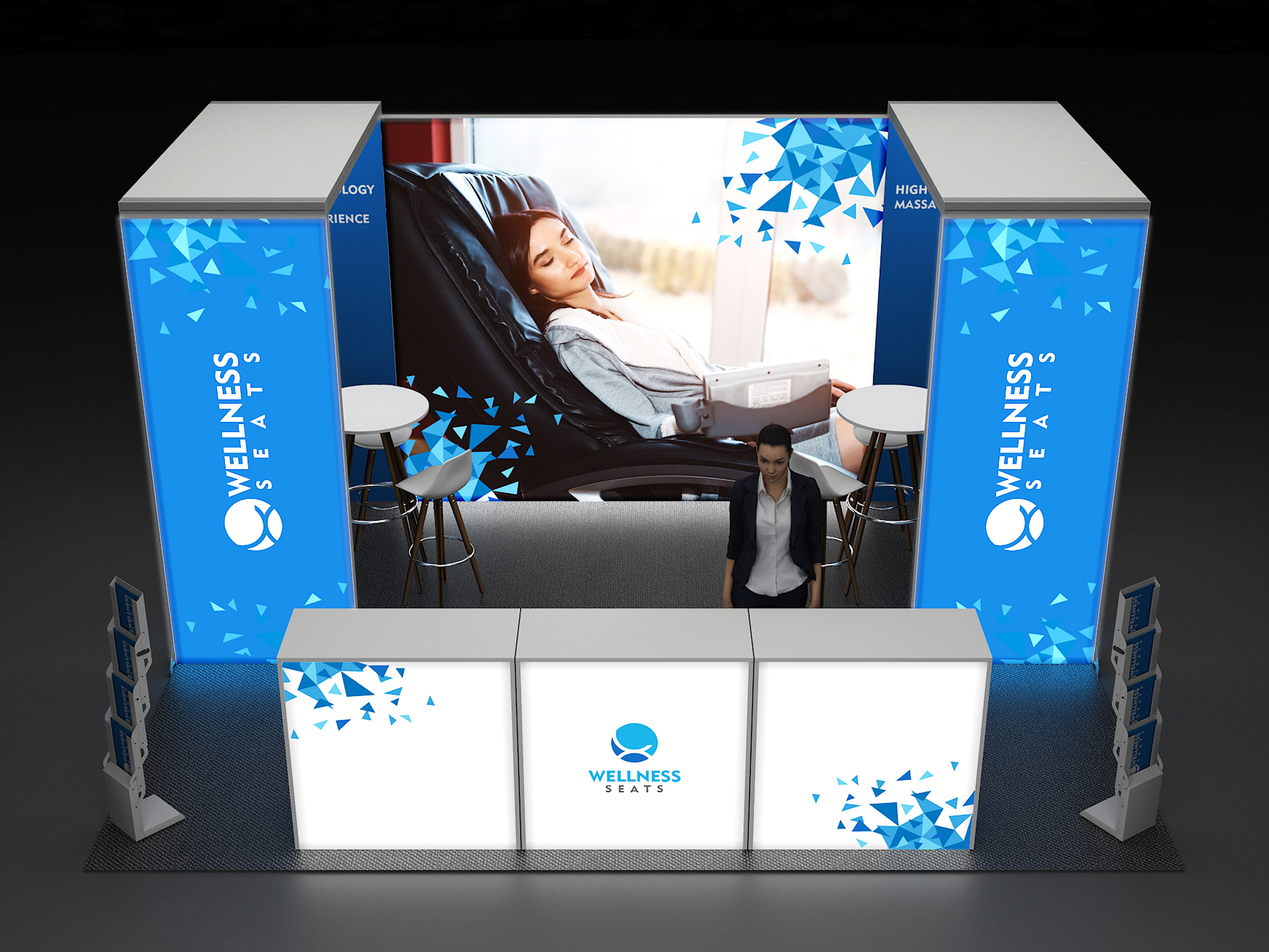 LED Messestand mit Brücken und Theken 7