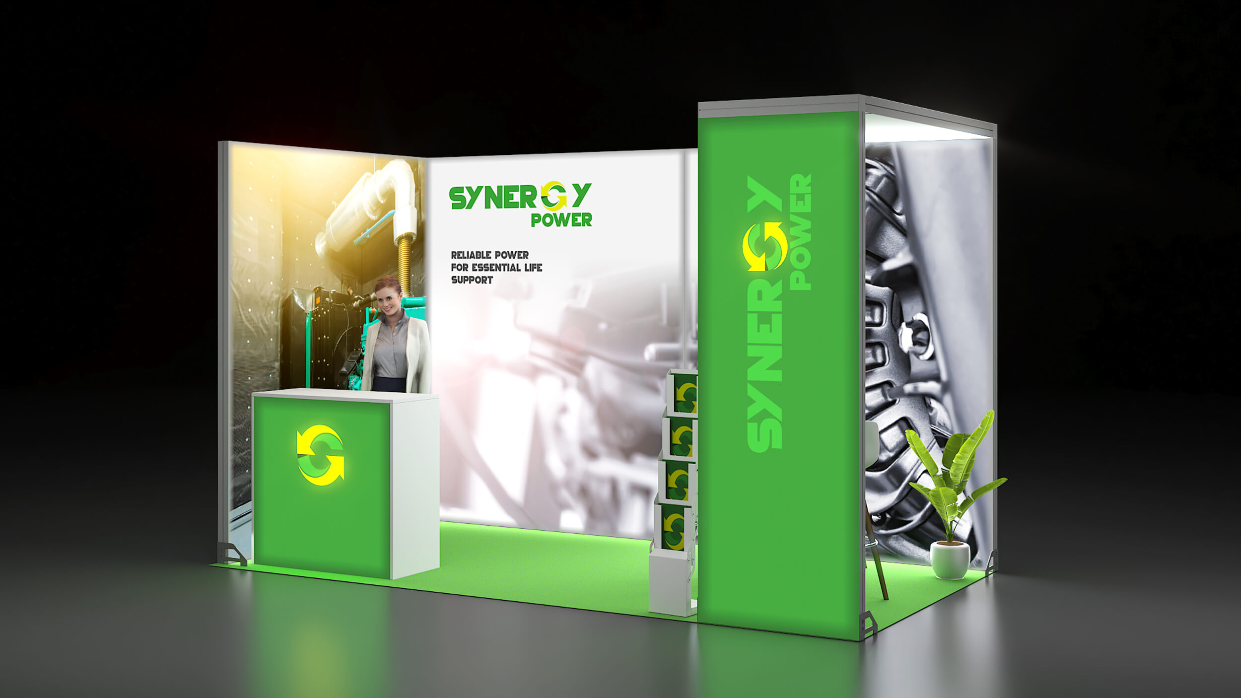 LED Messestand mit Brückenelement und Theke LED Messestand mit Brückenelement und Theke