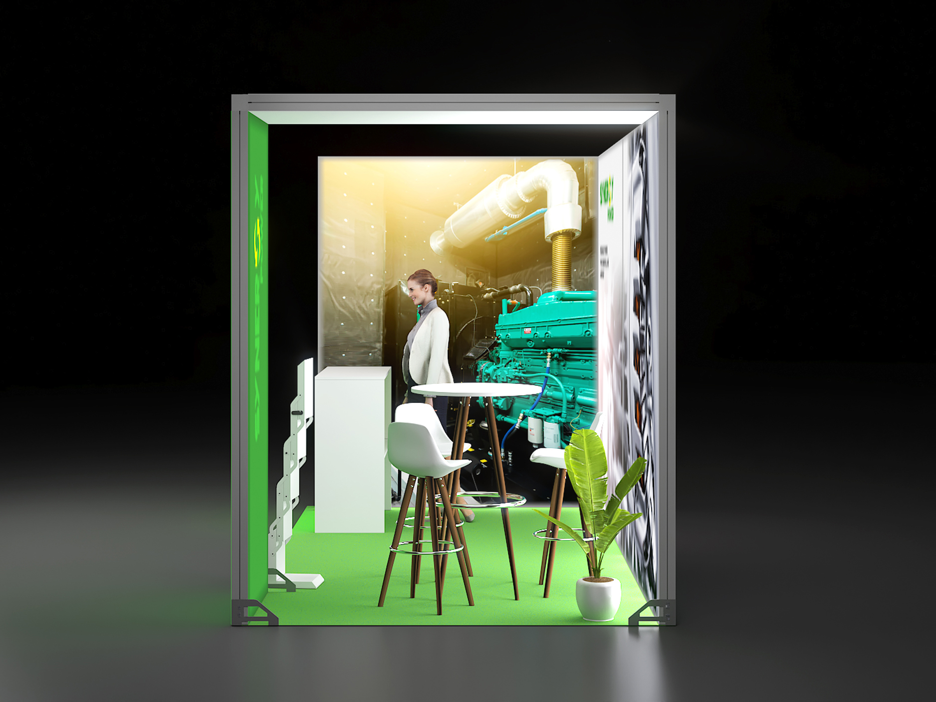 LED Messestand mit Brückenelement und Theke 3