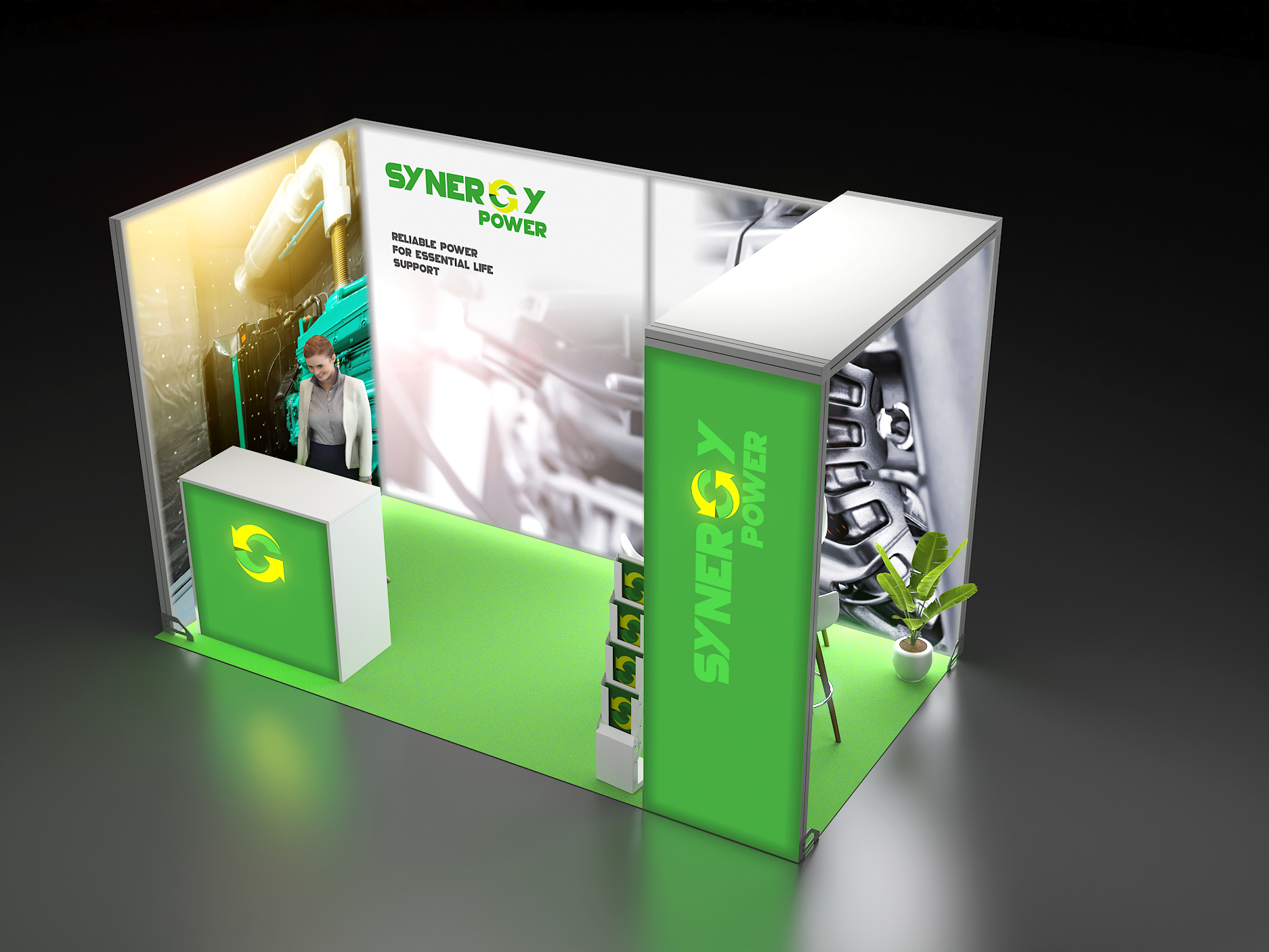 LED Messestand mit Brückenelement und Theke_4