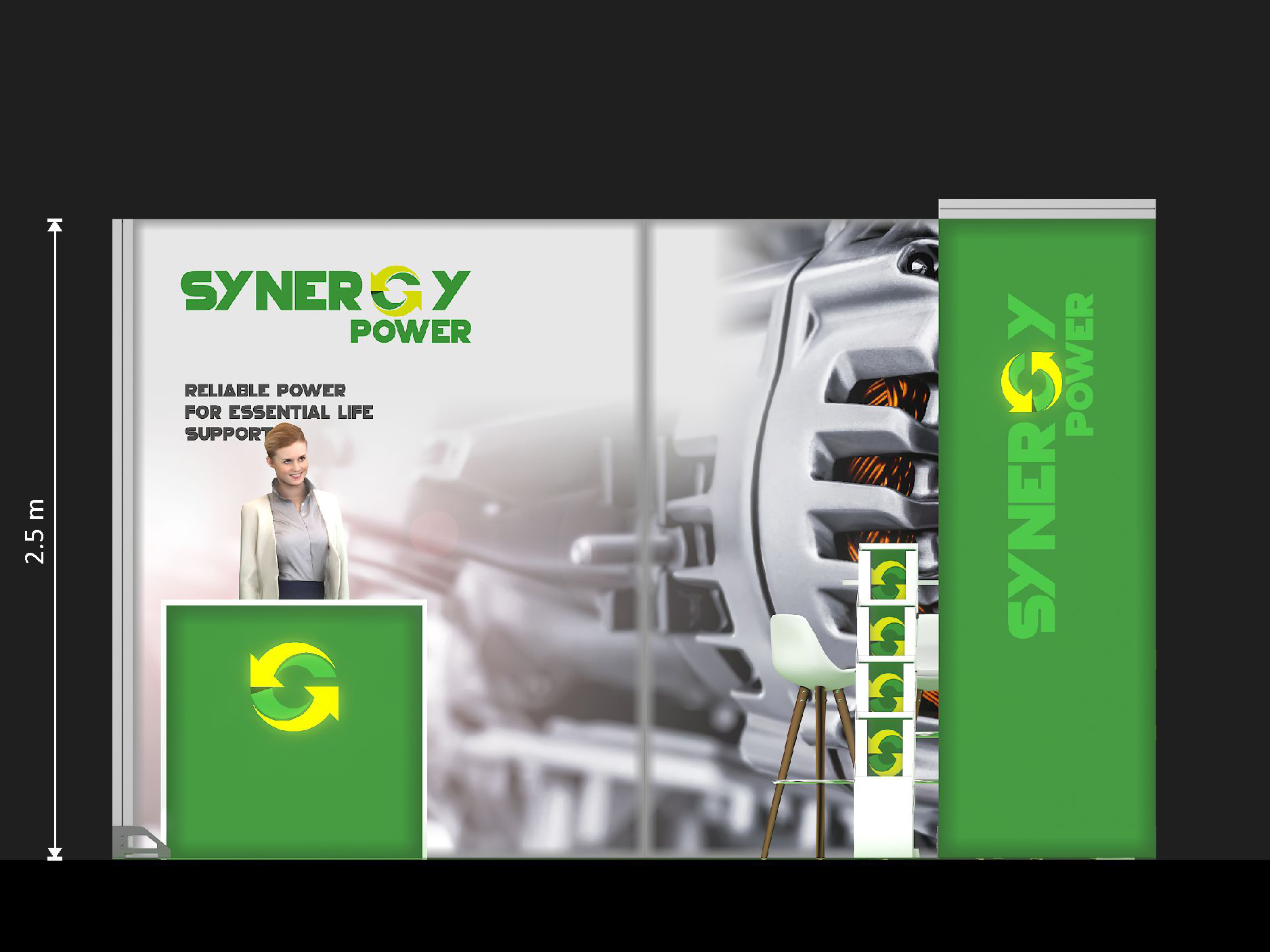 LED Messestand mit Brückenelement und Theke 6