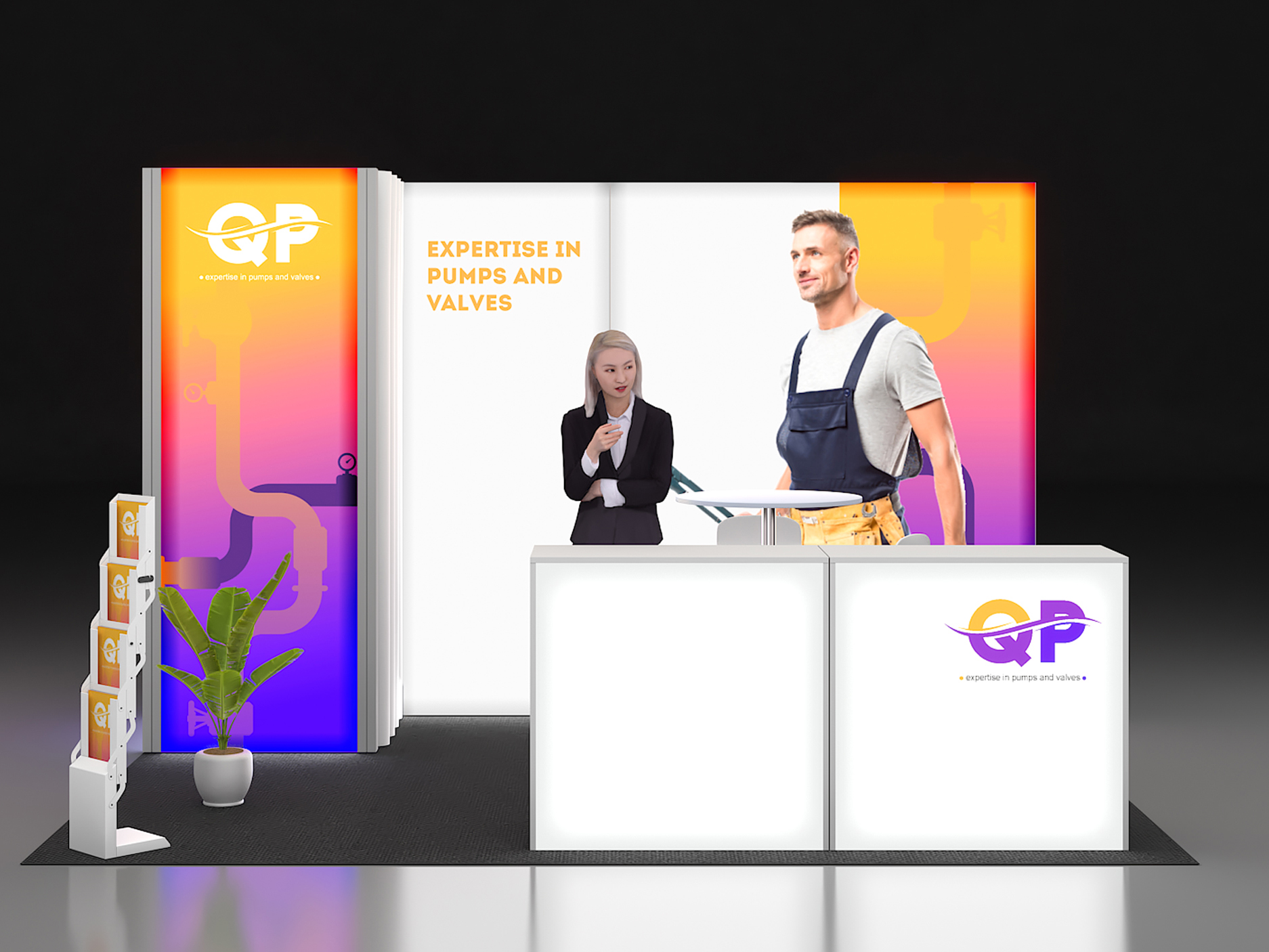 LED Messestand mit Kabine und Doppeltheke