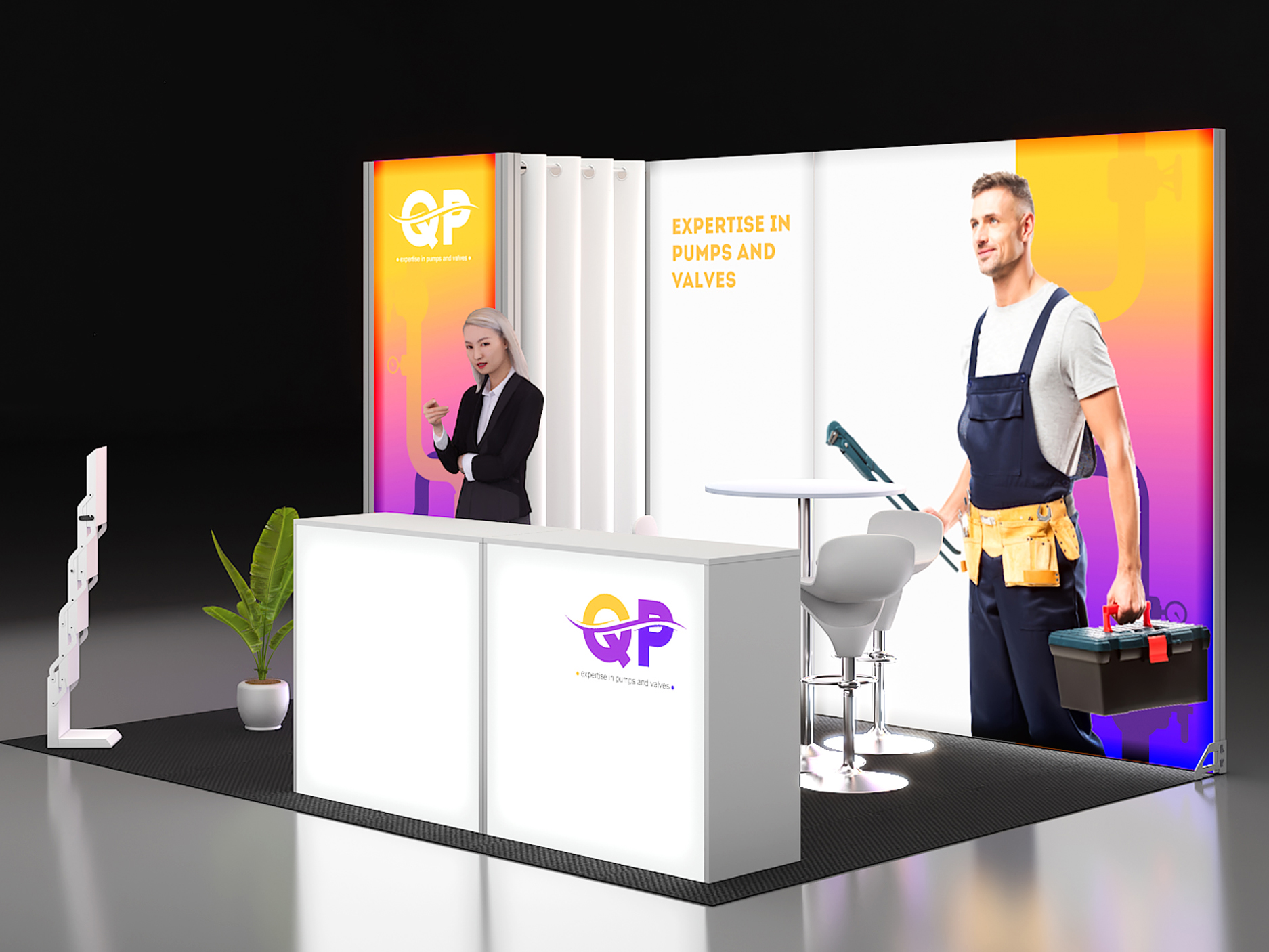 LED Messestand mit Kabine und Doppeltheke_3