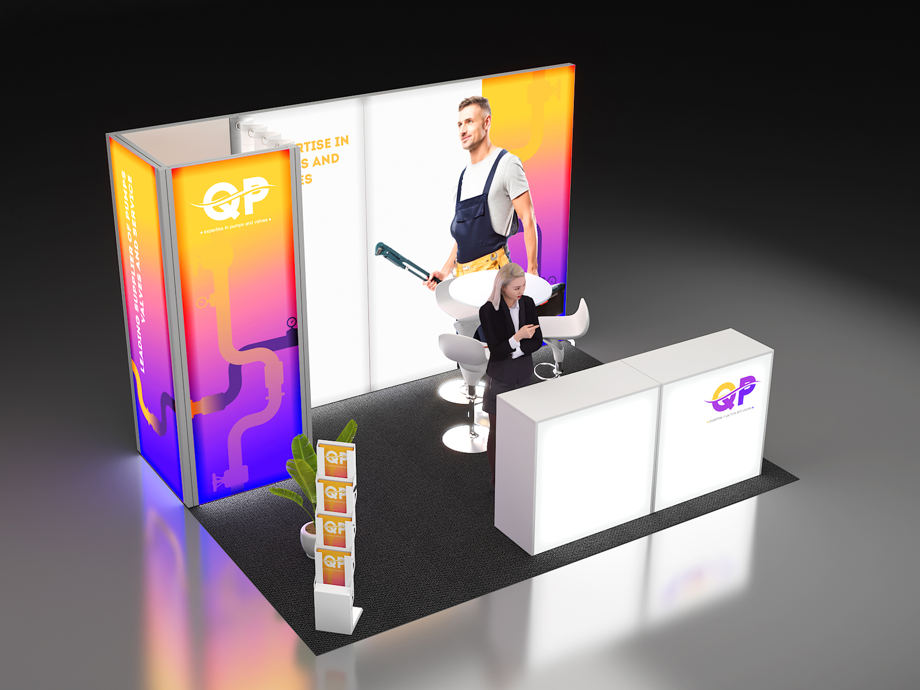 LED Messestand mit Kabine und Doppeltheke_4