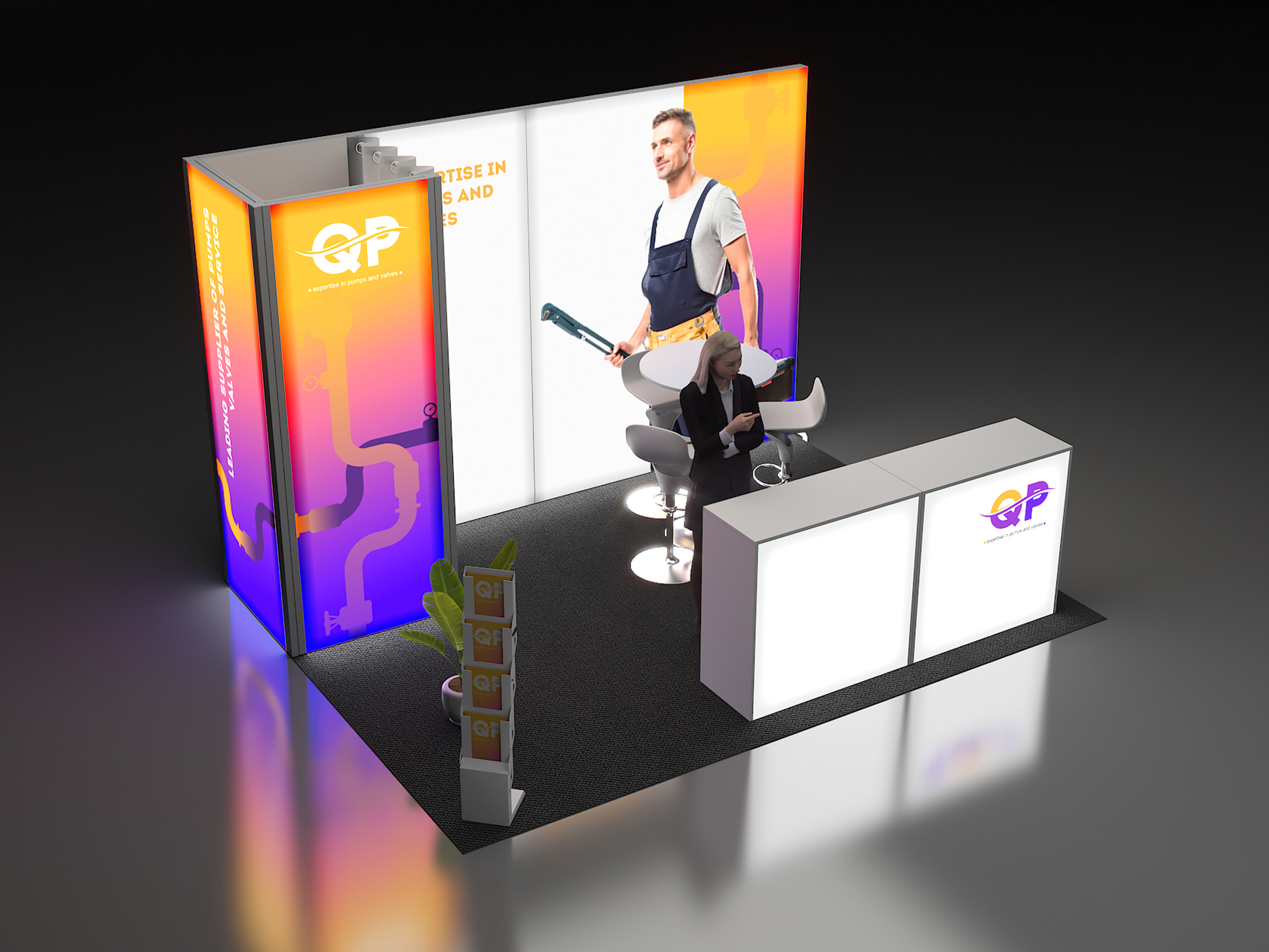 LED Messestand mit Kabine und Doppeltheke_5