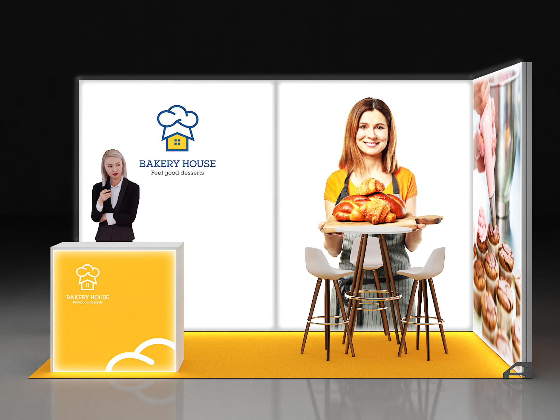 Leuchtrahmen Messestand 4x2 Meter mit Theke