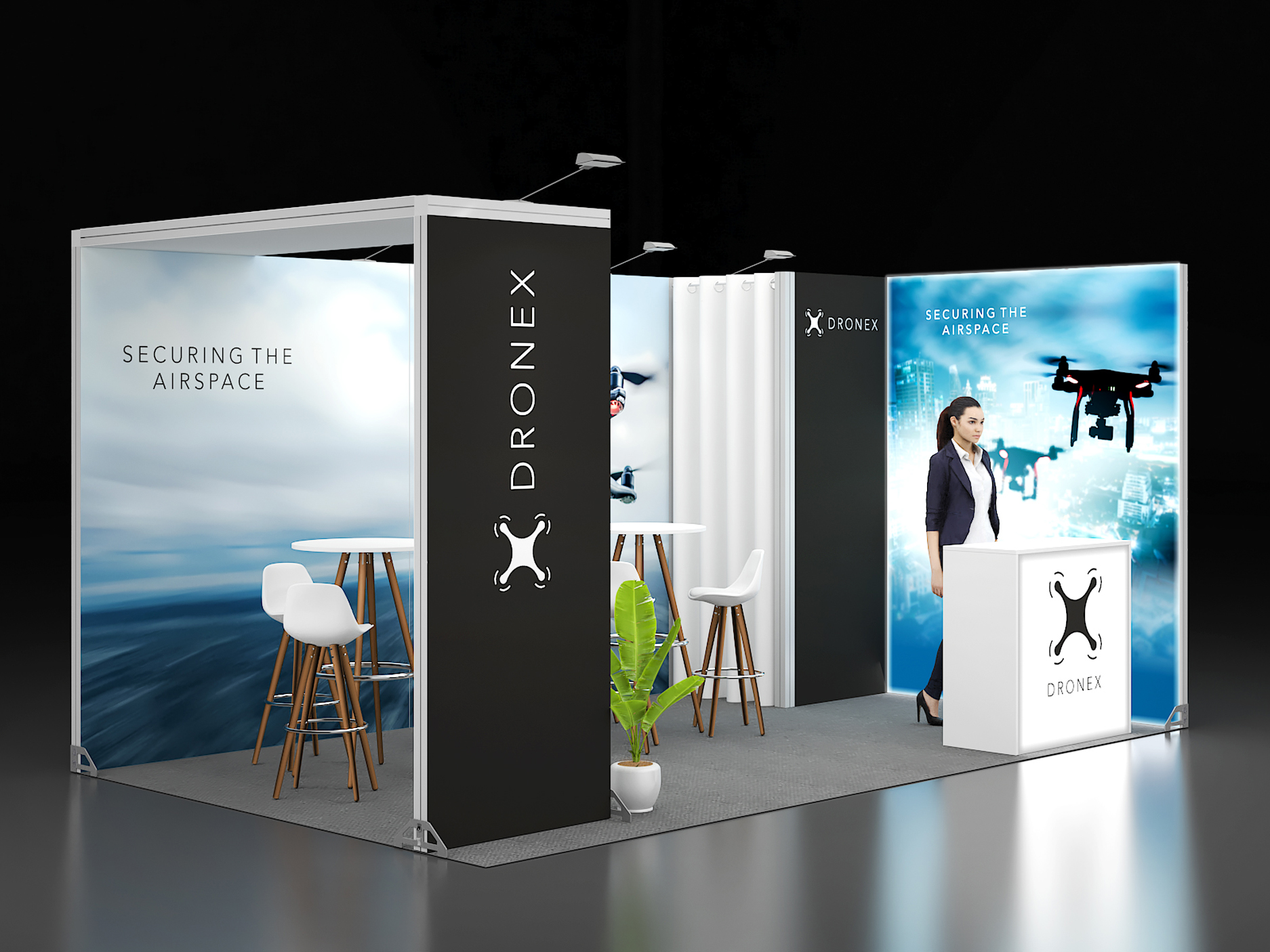 Modularer led Messestand mit Bruecke Kabine und Theke 1 Modularer led Messestand mit Bruecke Kabine und Theke 1