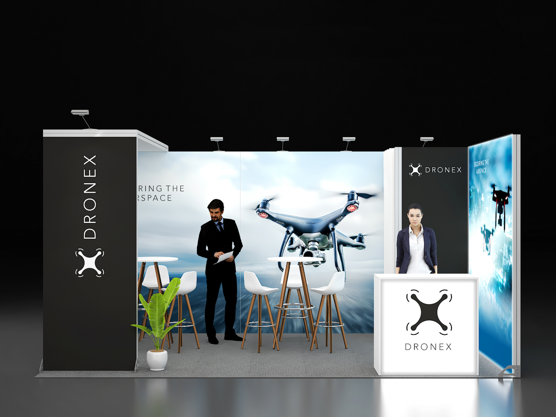 Modularer led Messestand mit Bruecke Kabine und Theke 2