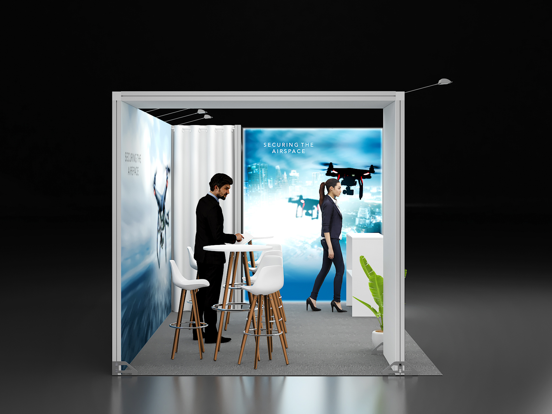 Modularer led Messestand mit Bruecke Kabine und Theke 3