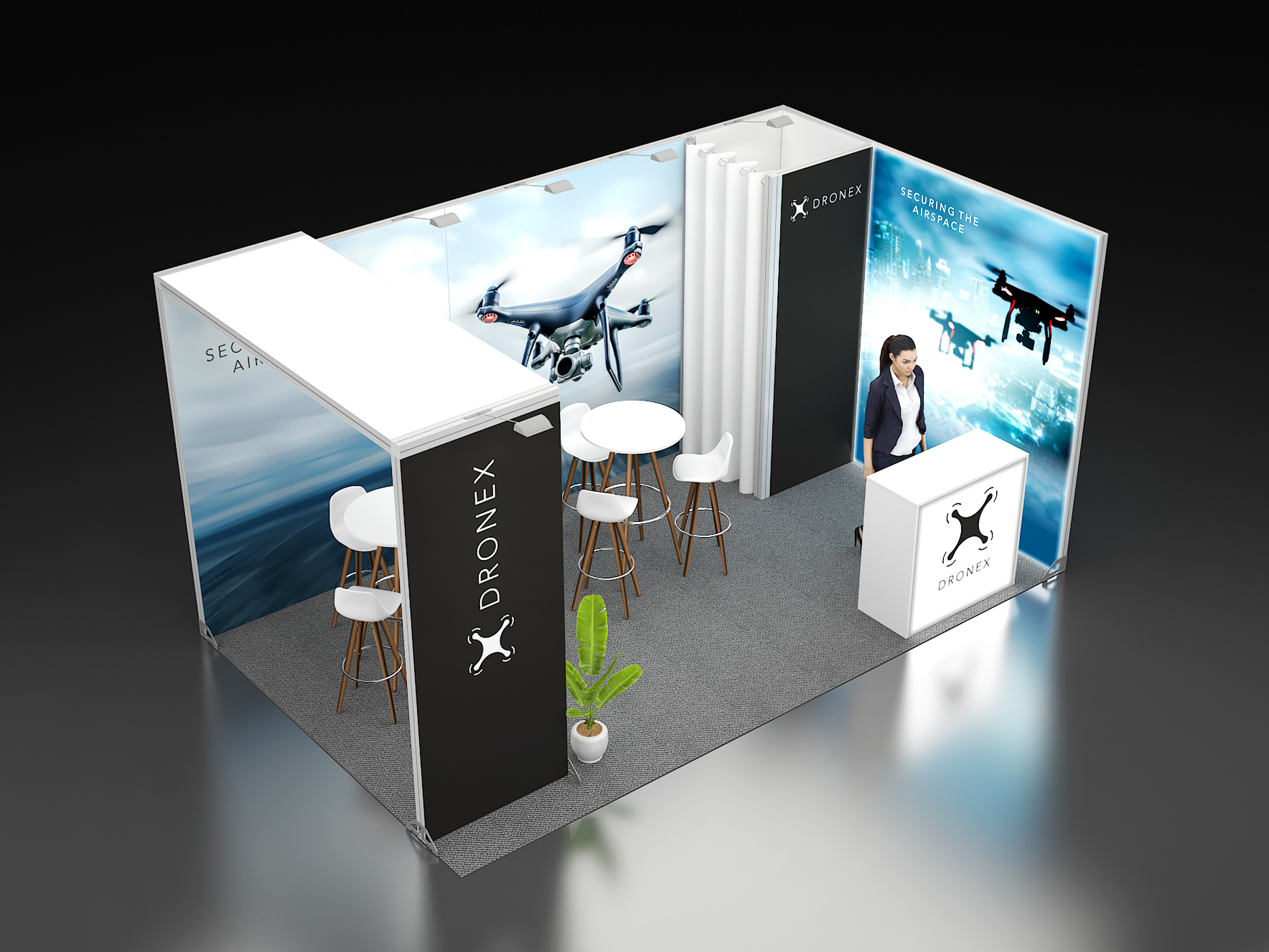 Modularer led Messestand mit Bruecke Kabine und Theke 4