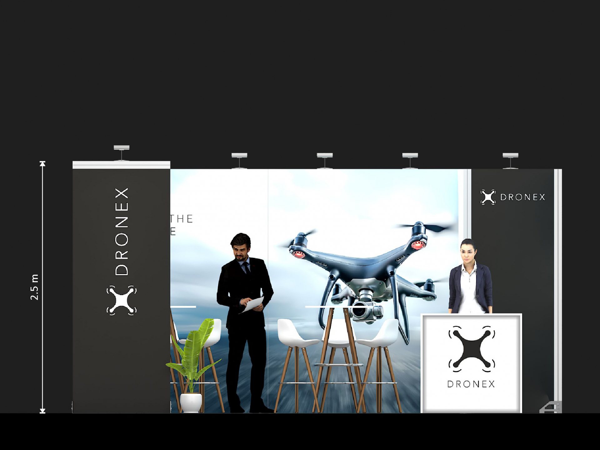 Modularer led Messestand mit Bruecke Kabine und Theke 6